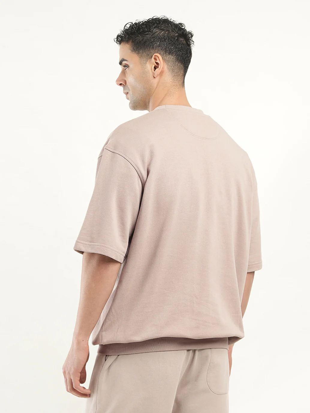 Men's Graphic Beige Crew Neck Co-ord Set - Image 3