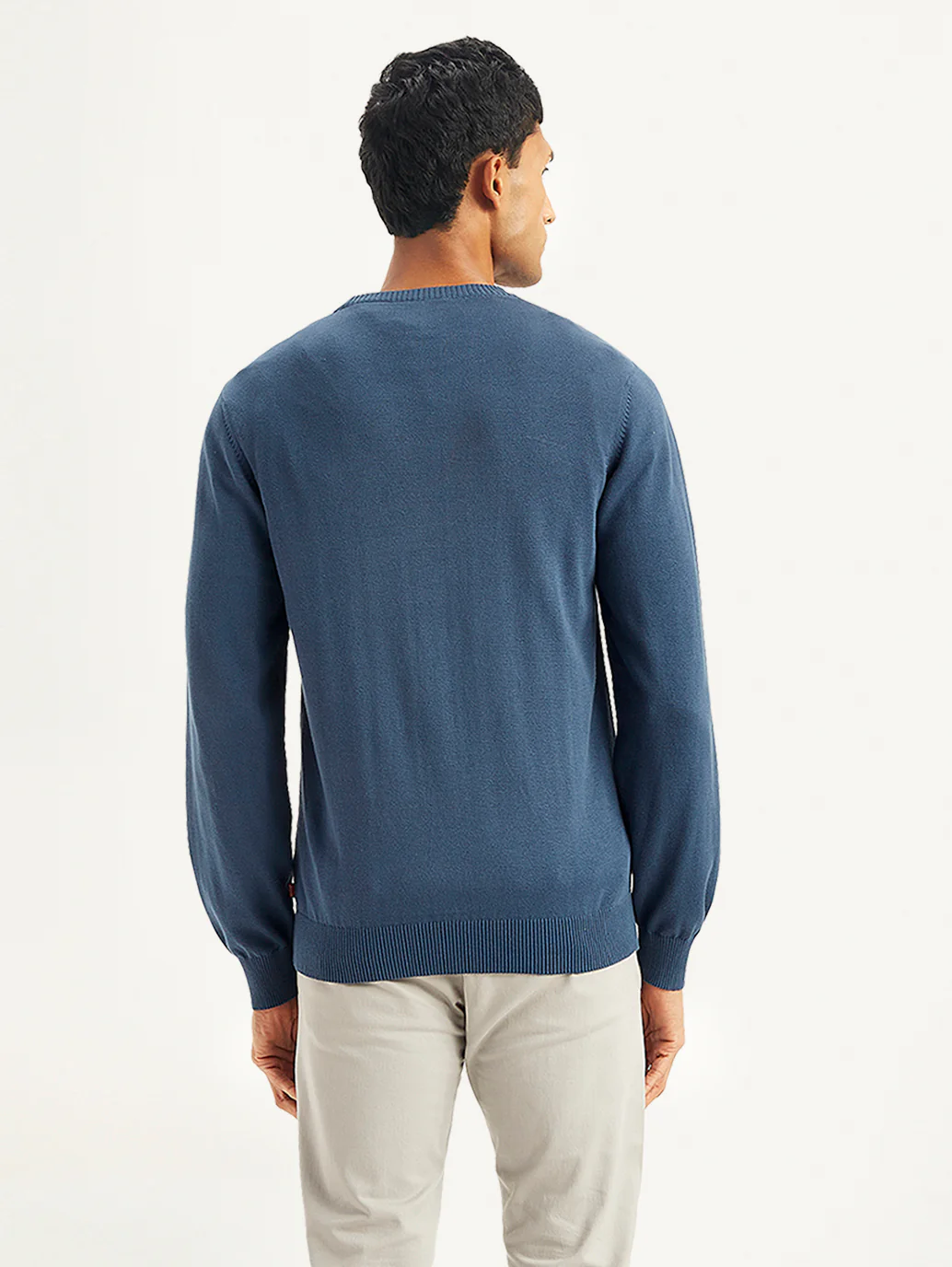 Men's Graphic Print Blue Crew Neck Sweater - Image 3