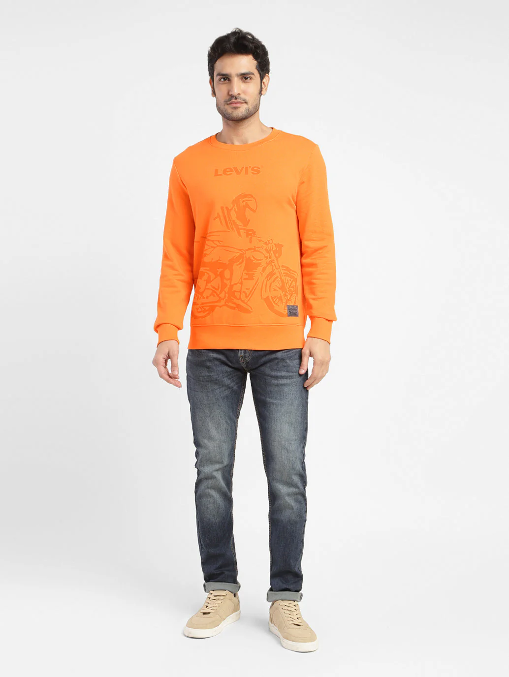 Men's Graphic Print Crew Neck Sweatshirt Orange - Image 6