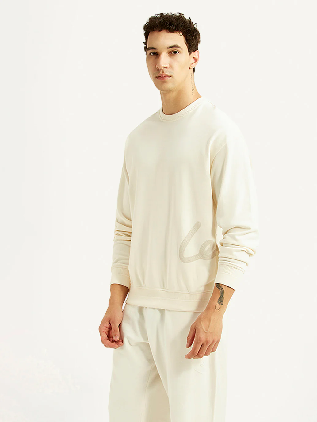 Men's Solid Off White Crew Neck Sweatshirt - Image 5
