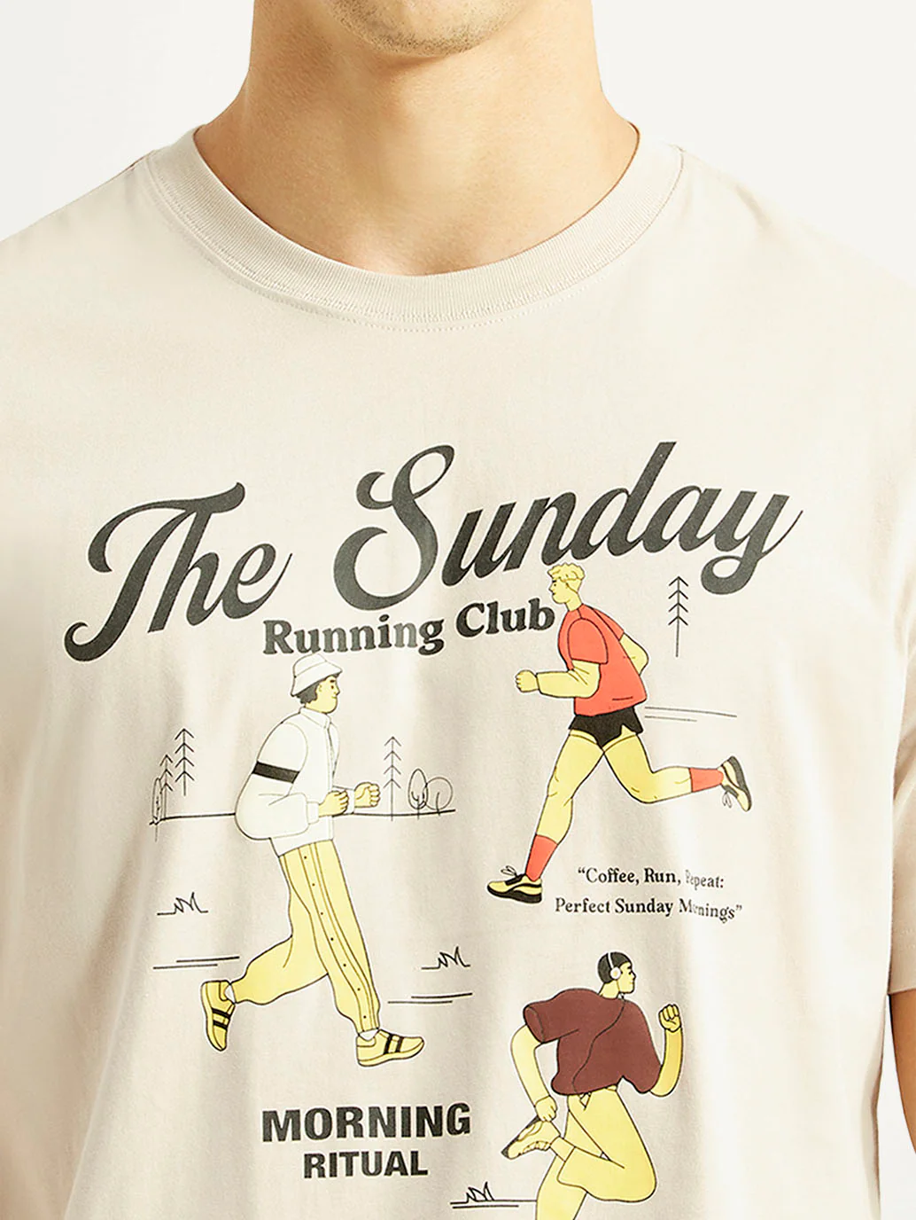 Men's Graphic Print Off-White Crew Neck T-shirt - Image 4