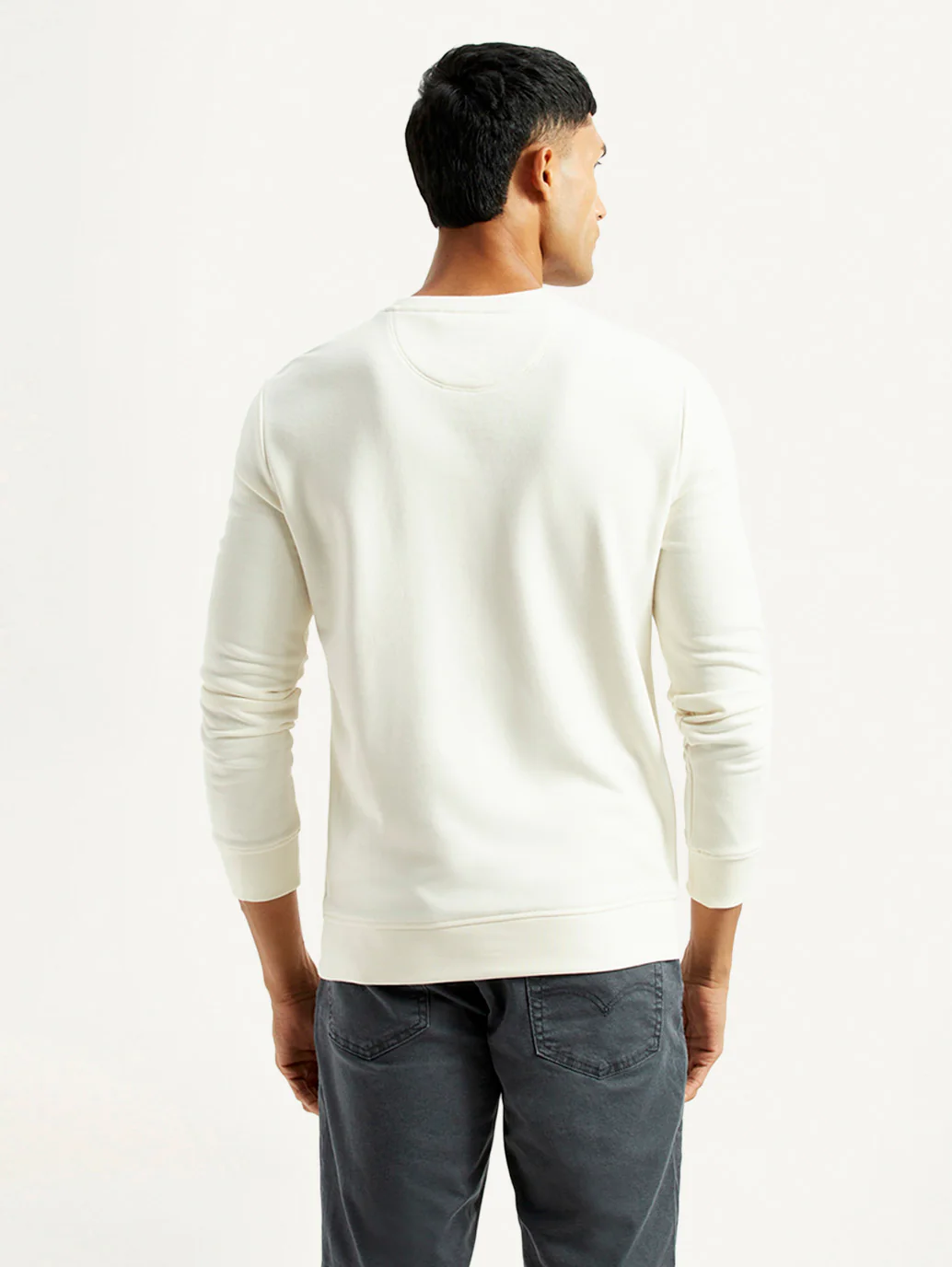 Men's Graphic Print Off White Slim Fit Sweatshirt - Image 3