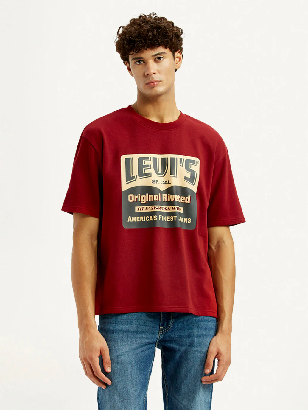 Men's Graphic Print Red Loose Fit T-shirt - Image 2