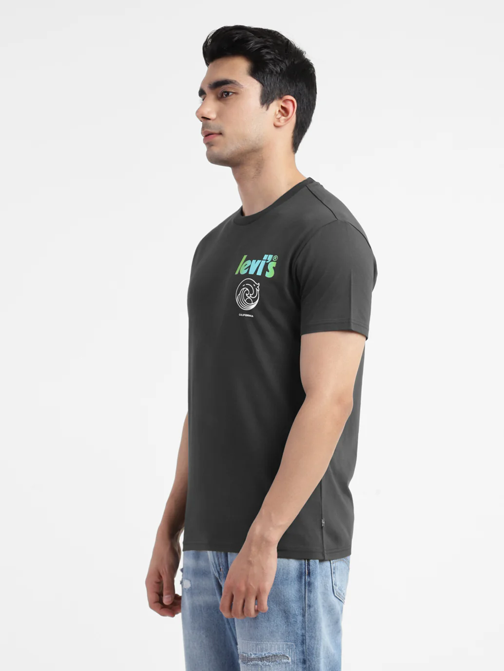 Men's Grey Printed Crew Neck T Shirt - Image 4