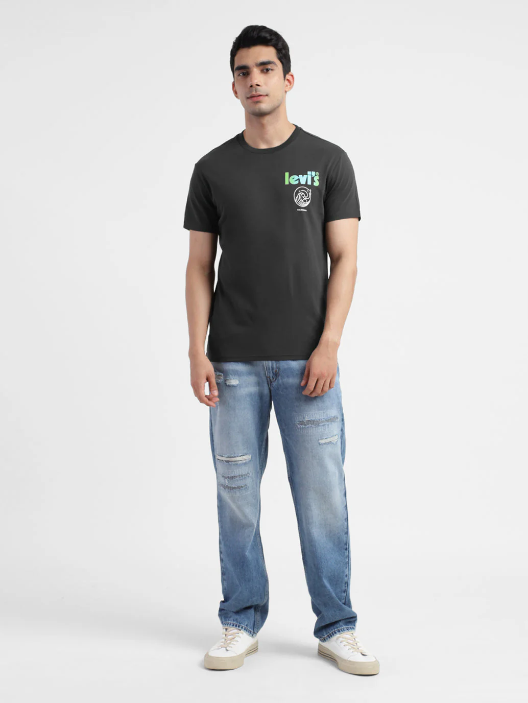 Men's Grey Printed Crew Neck T Shirt - Image 6