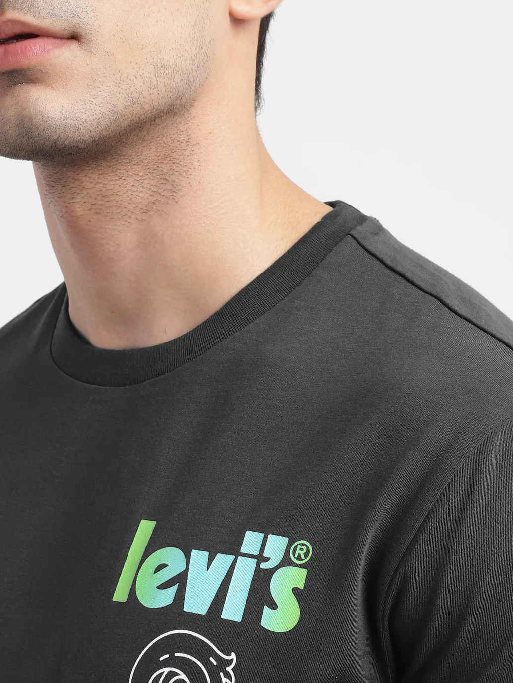 Men's Grey Printed Crew Neck T Shirt - Image 8