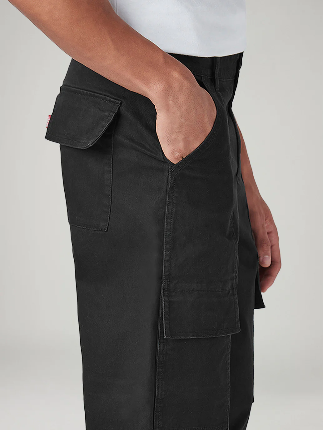 Men's Black Straight Fit Mid Rise Commuter Cargos - Image 6