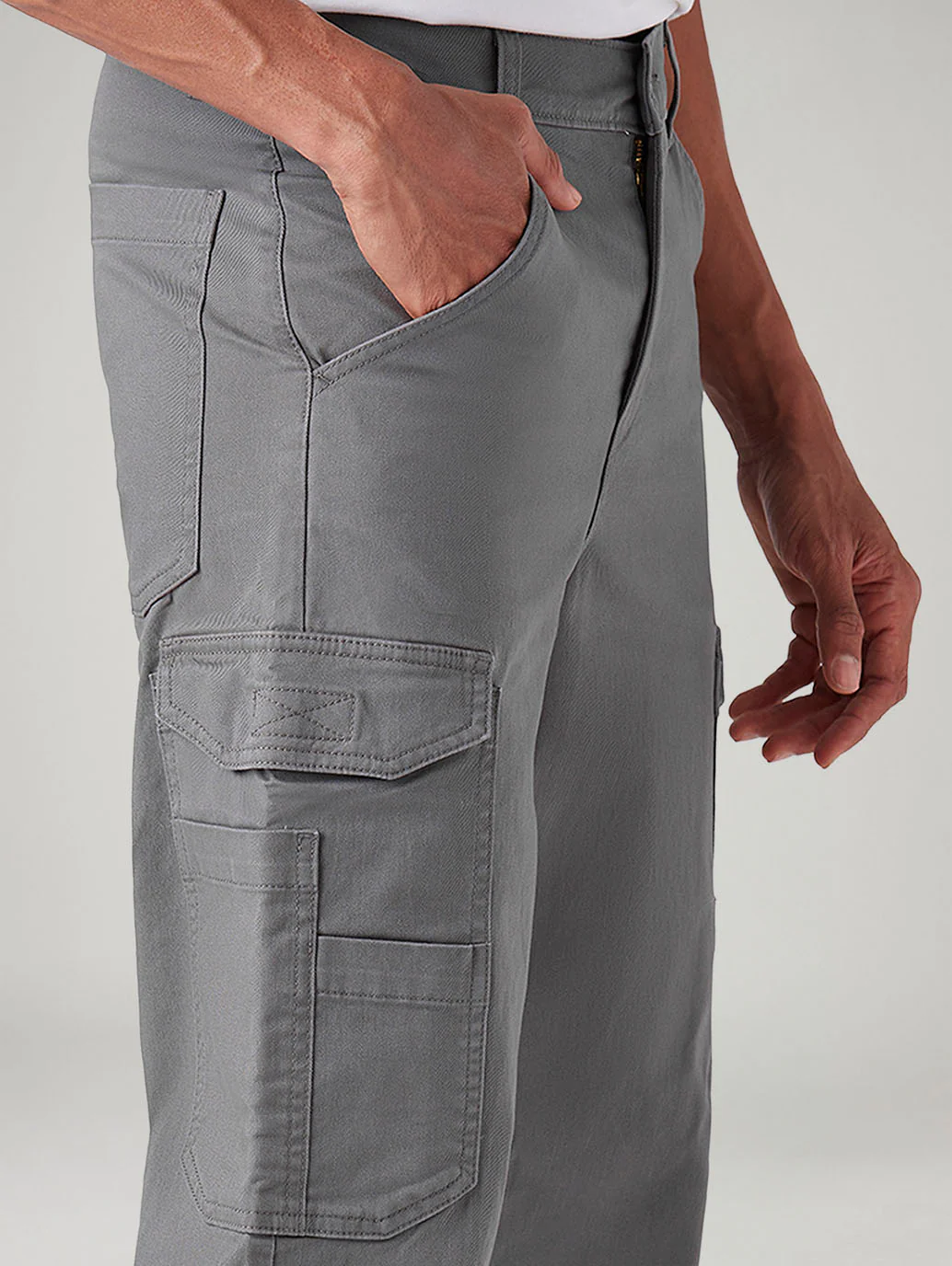 Men's Grey Straight Fit Mid Rise Commuter Cargos - Image 5