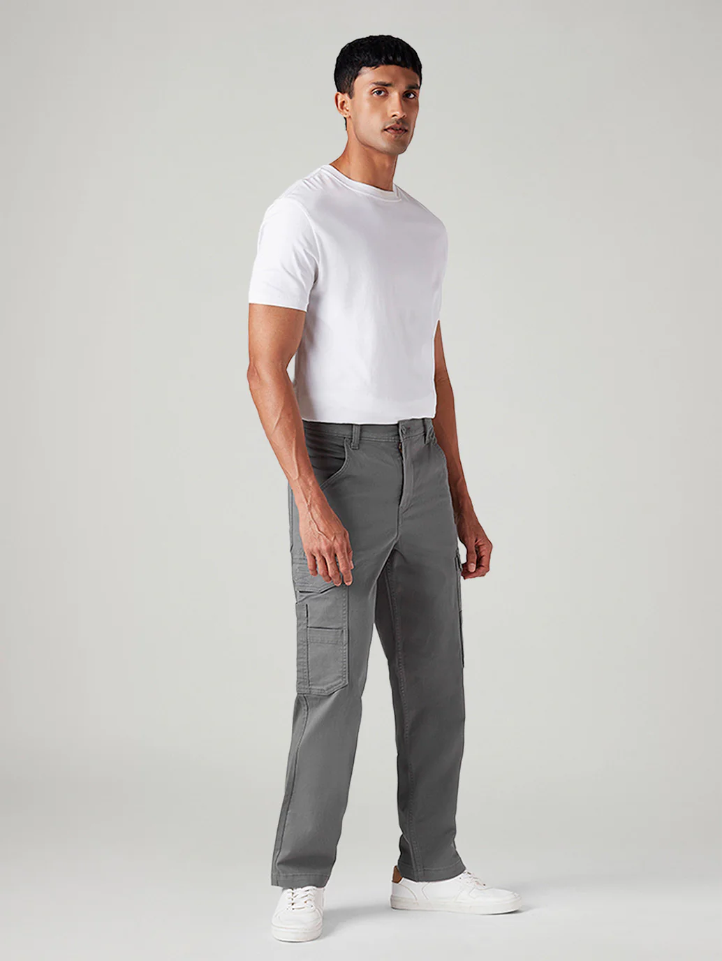 Men's Grey Straight Fit Mid Rise Commuter Cargos - Image 6