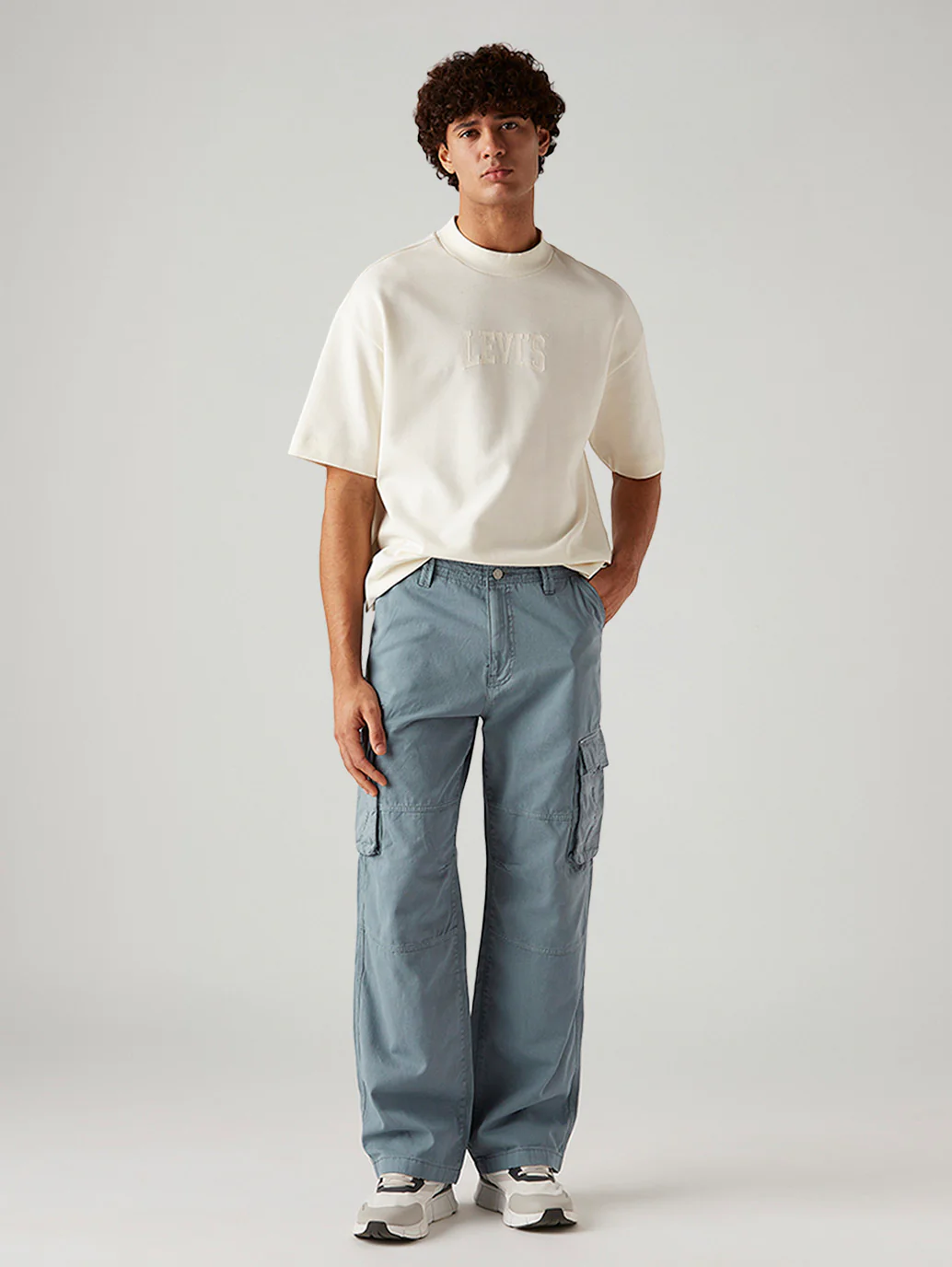 Men's Blue Baggy Fit Mid Rise Cargos