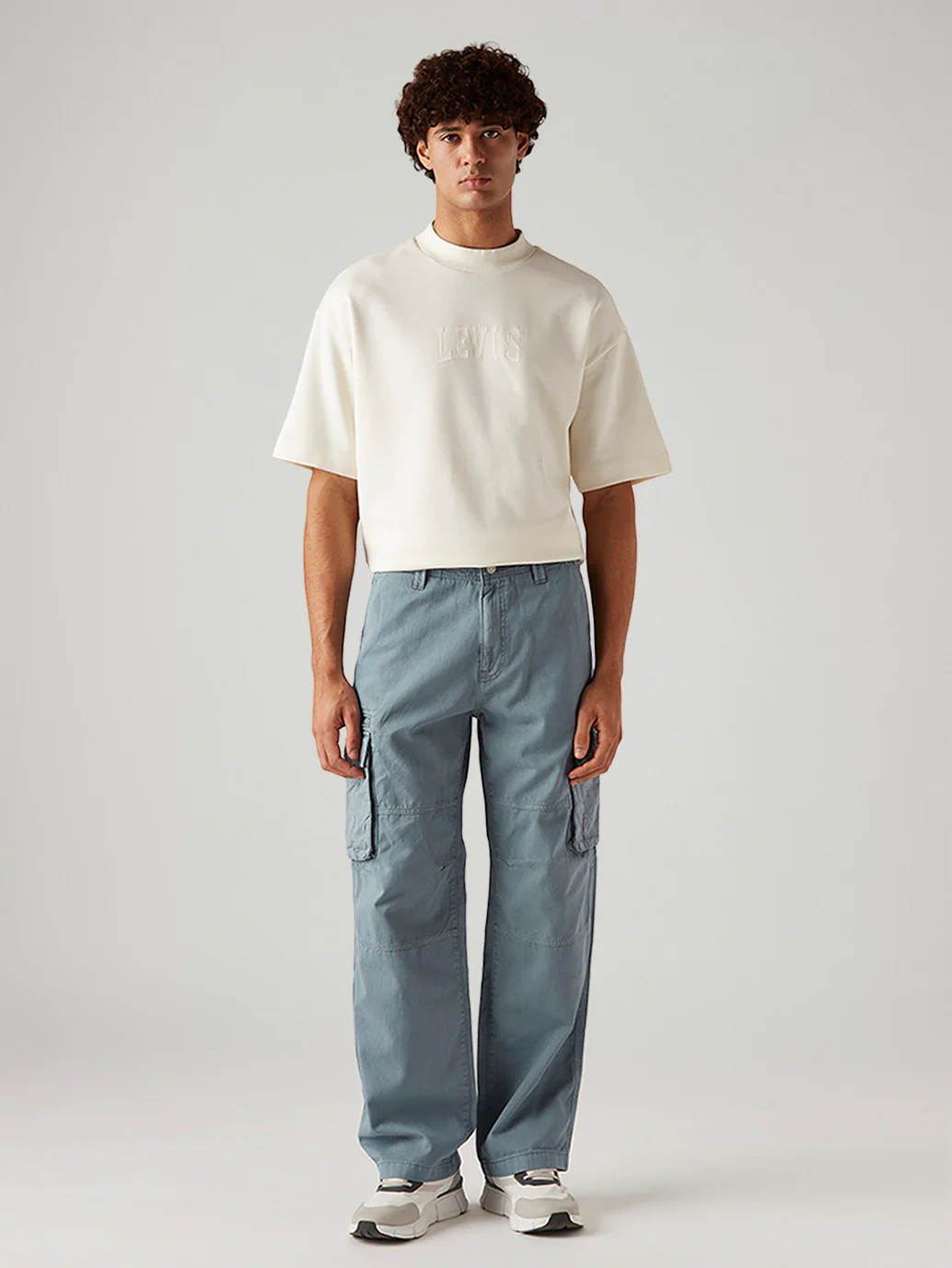 Men's Blue Baggy Fit Mid Rise Cargos - Image 2