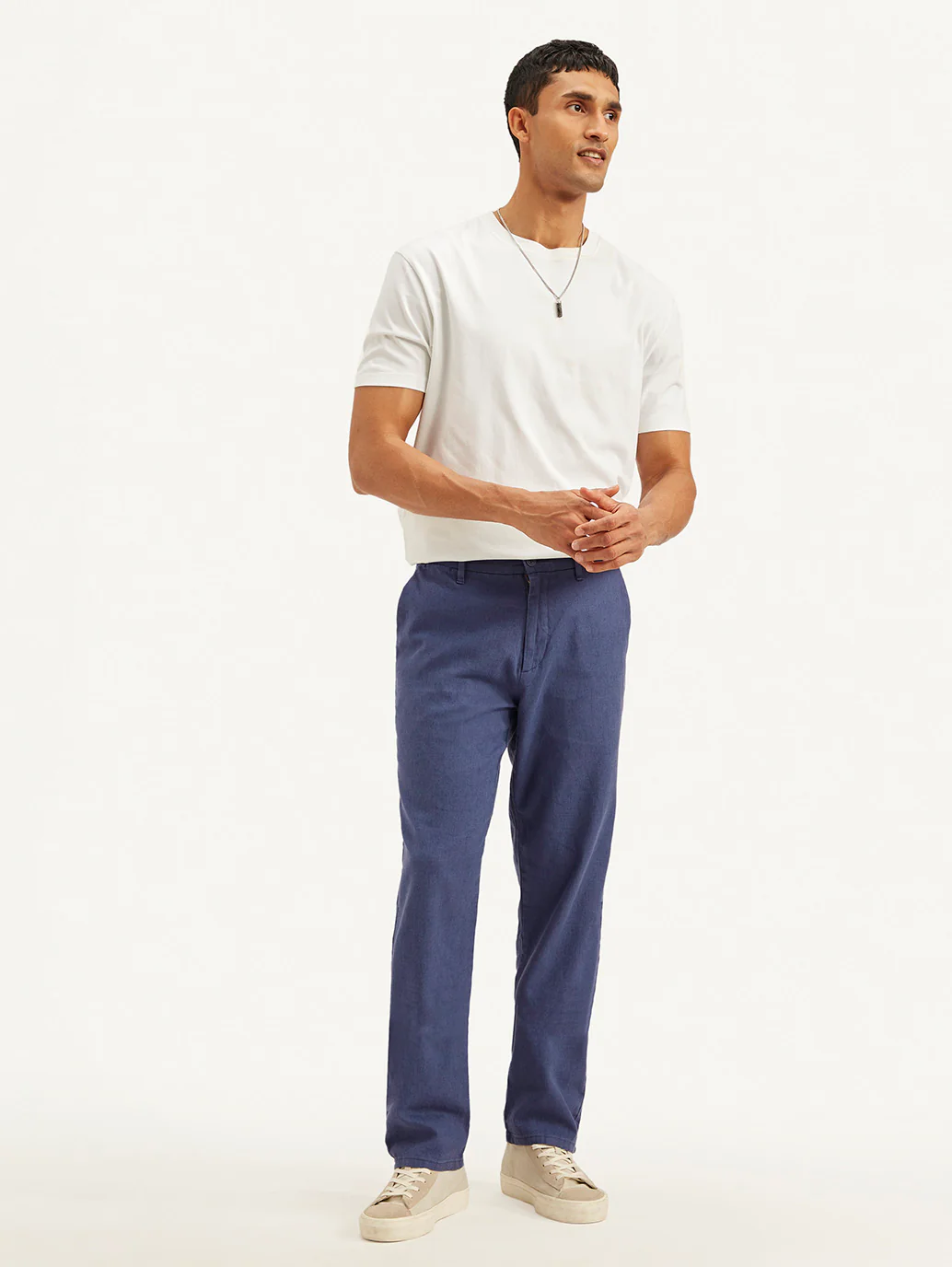 Men's Indigo Authentic Straight Fit Linen Chino Pants - Image 5