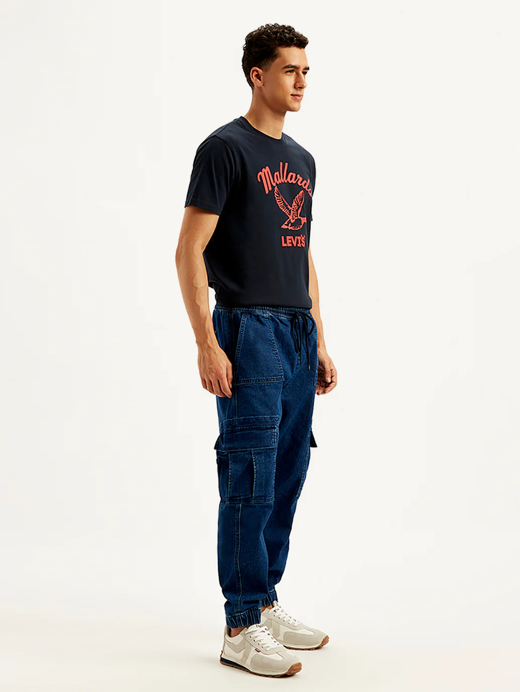 Men's Indigo Tapered Cargo Trousers - Image 5