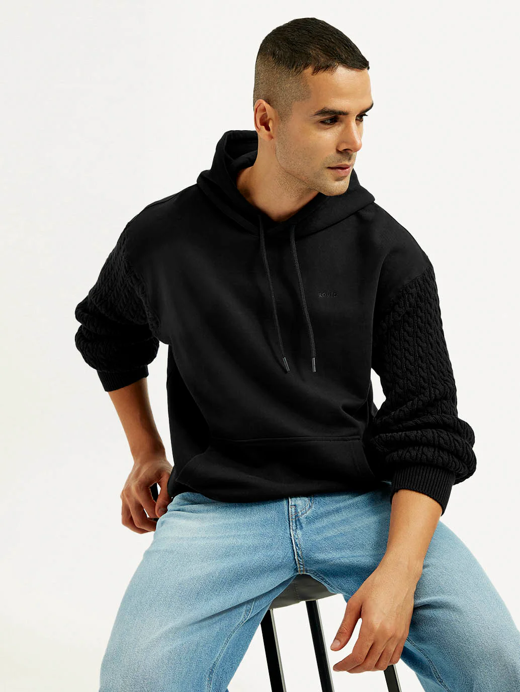 Men's Knitted Black Hooded Sweatshirt