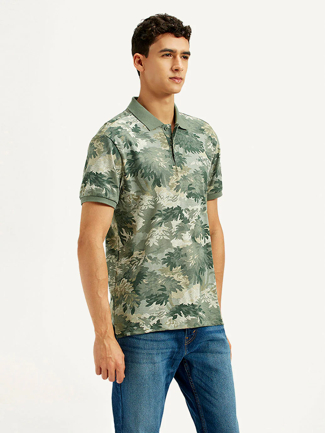Men's Green Printed Slim Fit Polo T-Shirt - Image 5