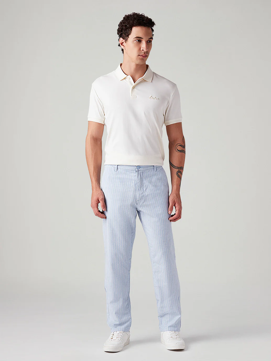 Men's Light Blue Authentic Relaxed Straight Fit Mid Rise Chinos - Image 2
