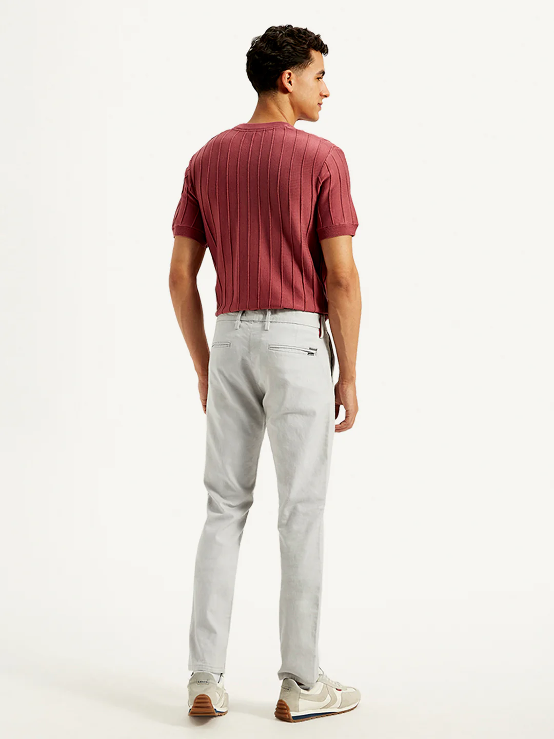 Men's Redloop Light-Grey Slim Fit Linen Chinos - Image 3