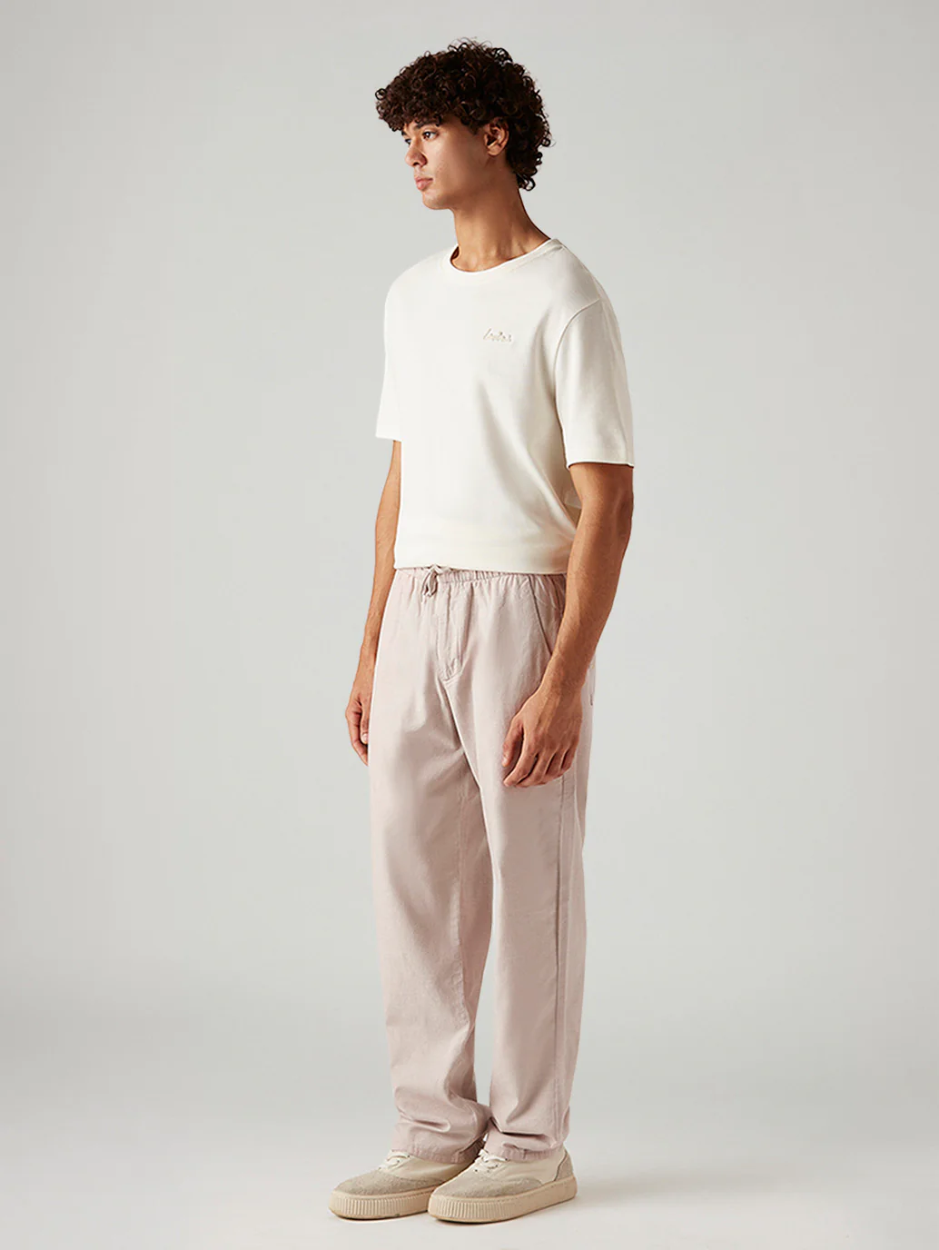 Men's Light Pink Loose Straight Fit Mid Rise Linen Chinos - Image 5