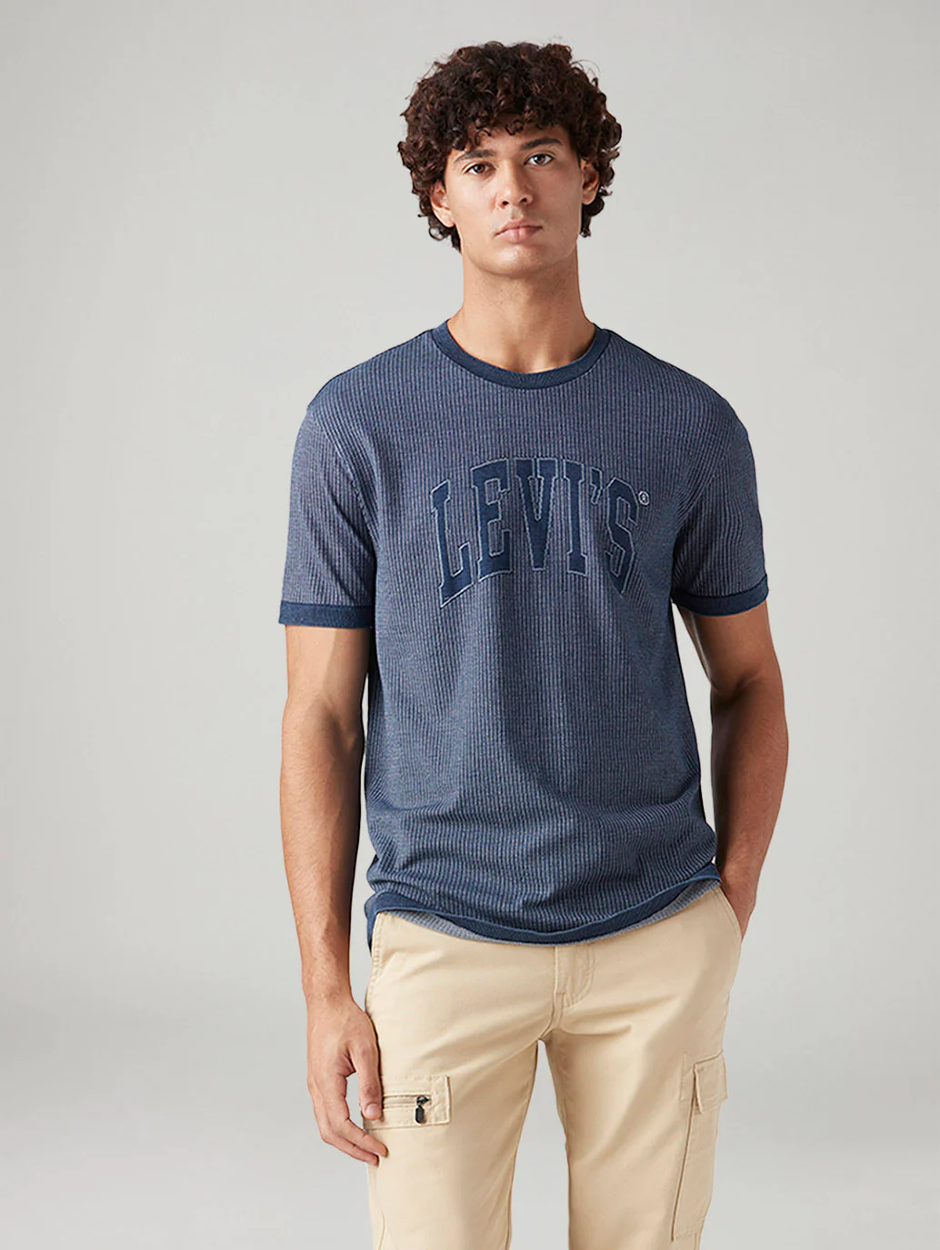 Men's Logo Printed Slim Fit Textured T-Shirt - Image 5