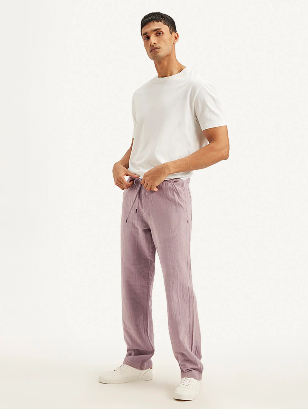 Men's Mauve Loose Straight Fit Chino Trousers - Image 5