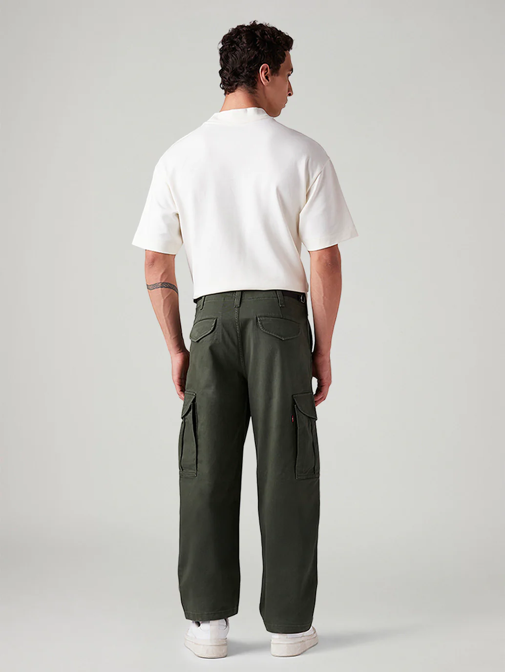 Men's Olive Baggy Fit Mid Rise Cargos - Image 4