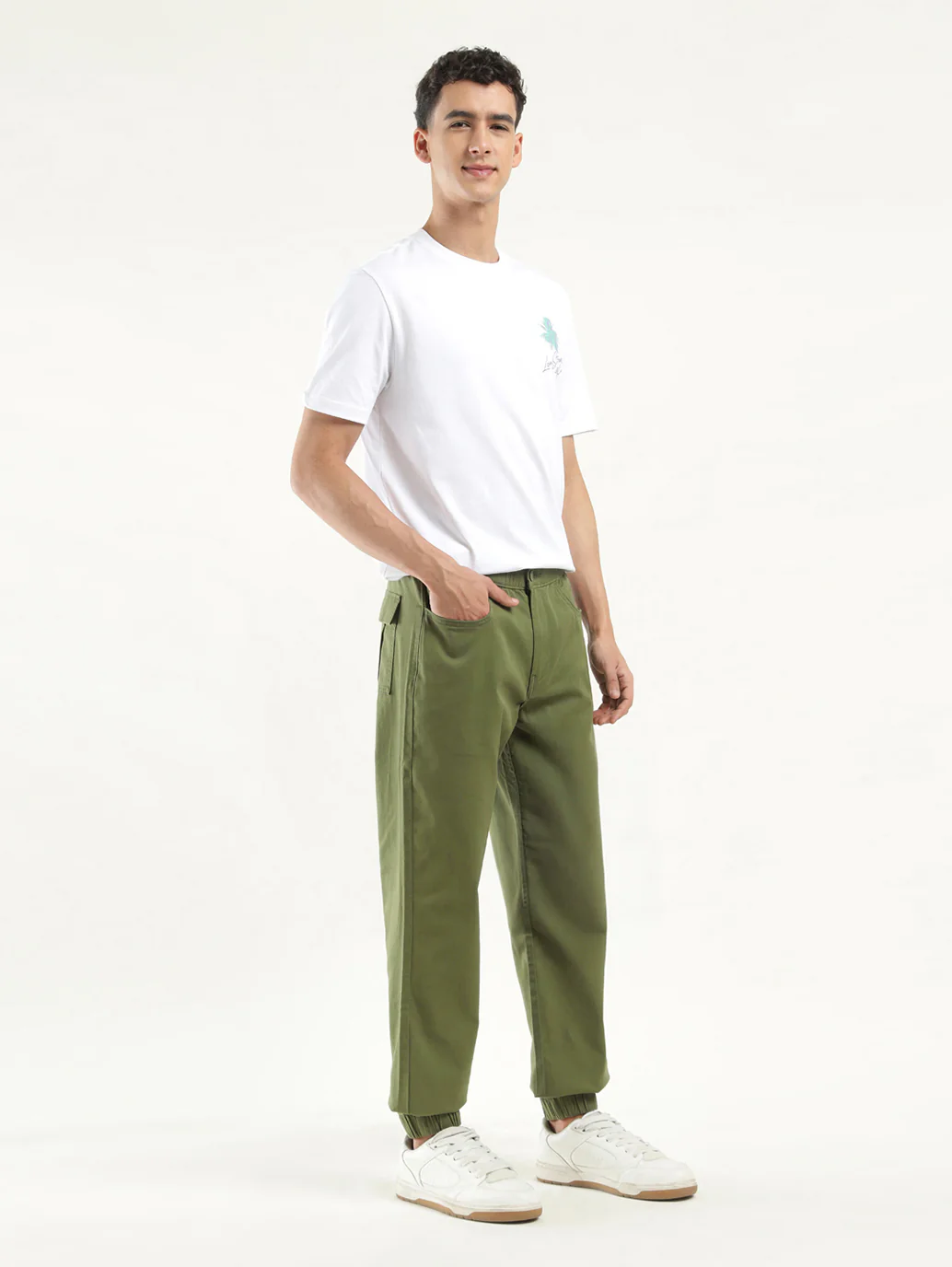 Men's Olive Regular Fit Jogger Trousers - Image 2