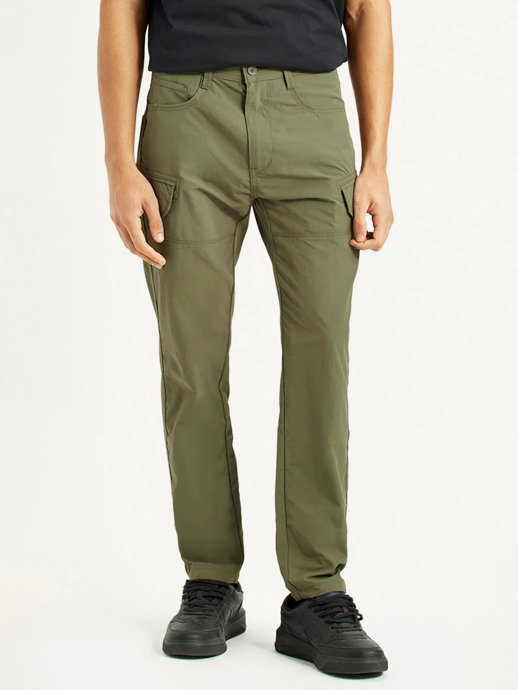 Men's Olive Slim Fit Cargo Trousers - Image 3