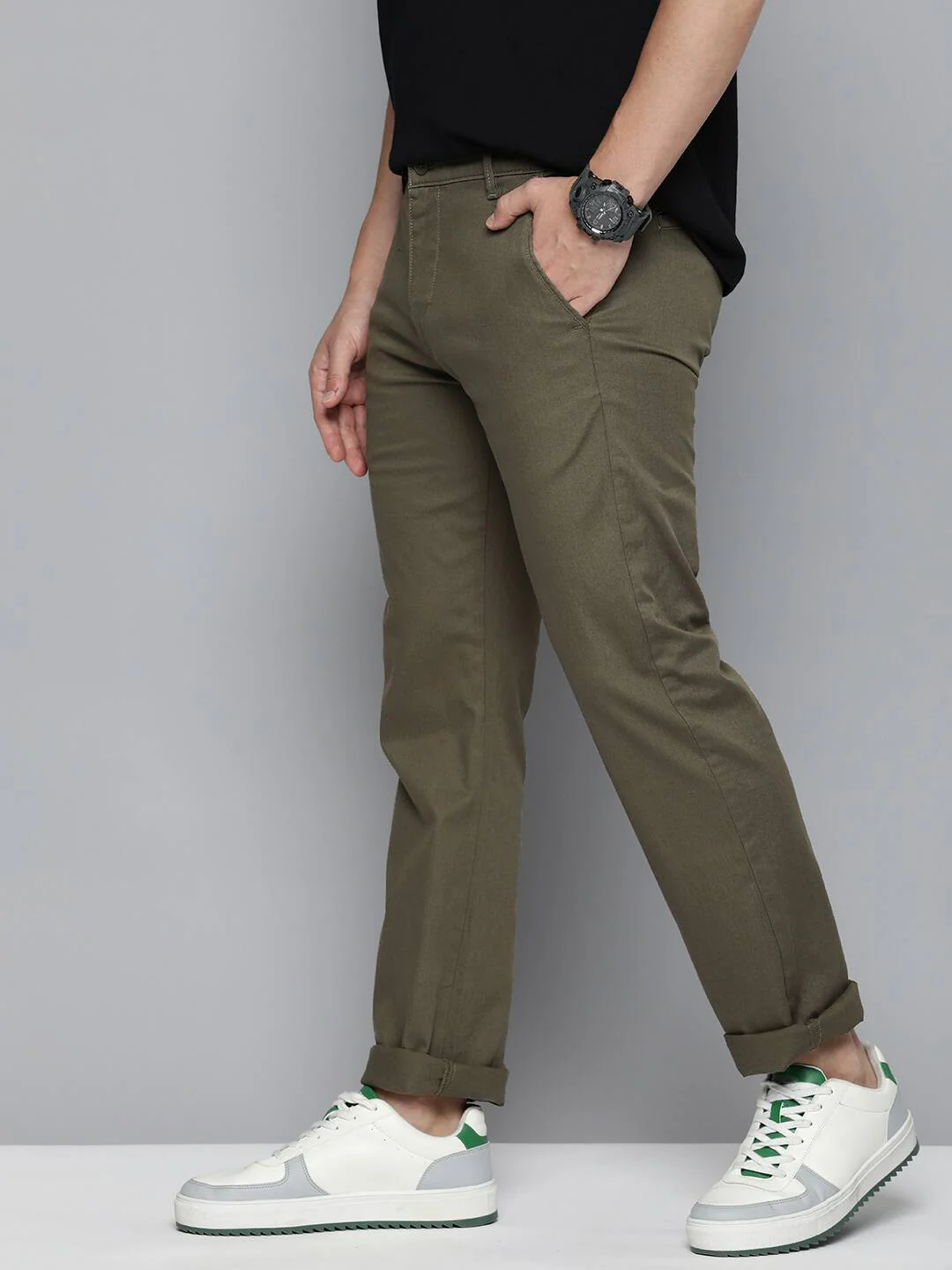 Men's Olive Slim Fit Chinos - Image 2