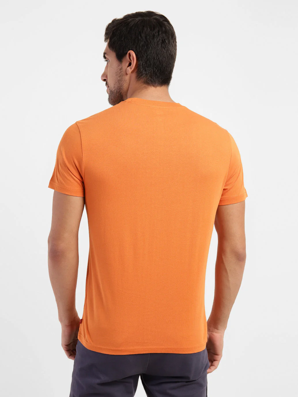 Men's Orange Solid Crew Neck T-Shirt - Image 3