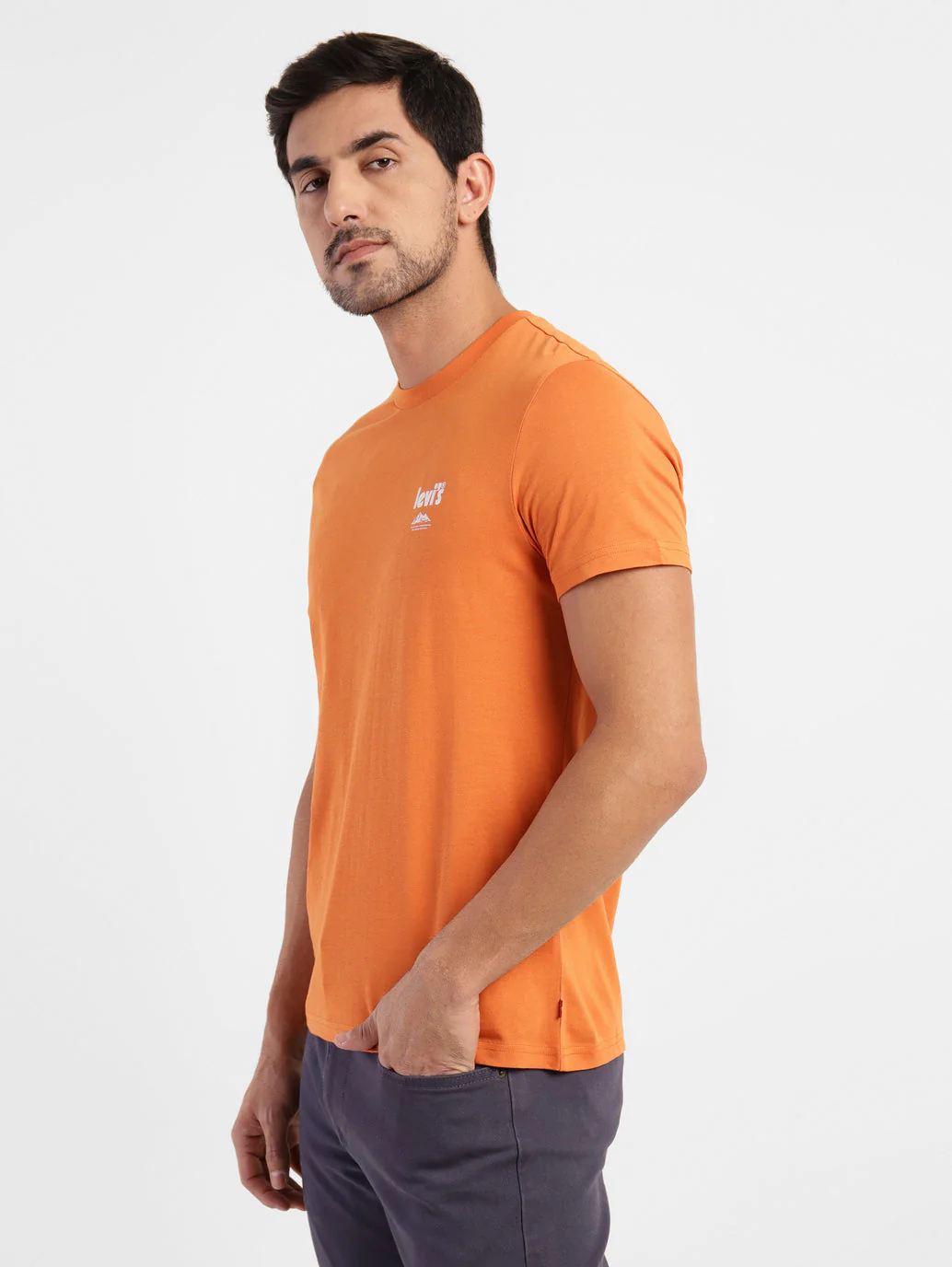 Men's Orange Solid Crew Neck T-Shirt - Image 4