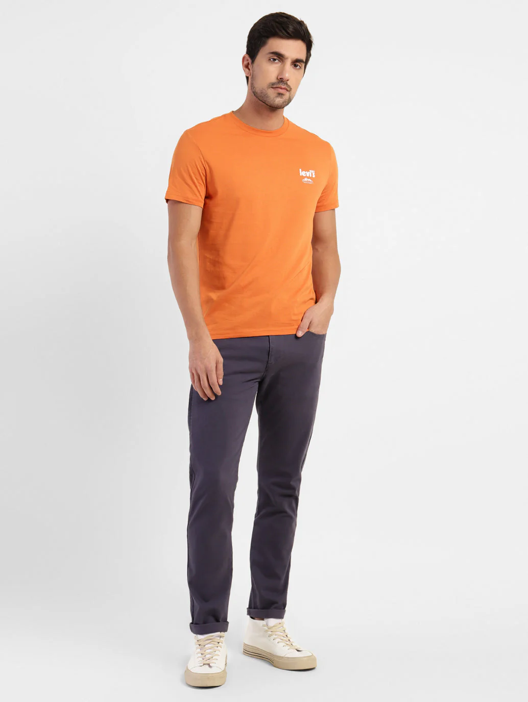 Men's Orange Solid Crew Neck T-Shirt - Image 6