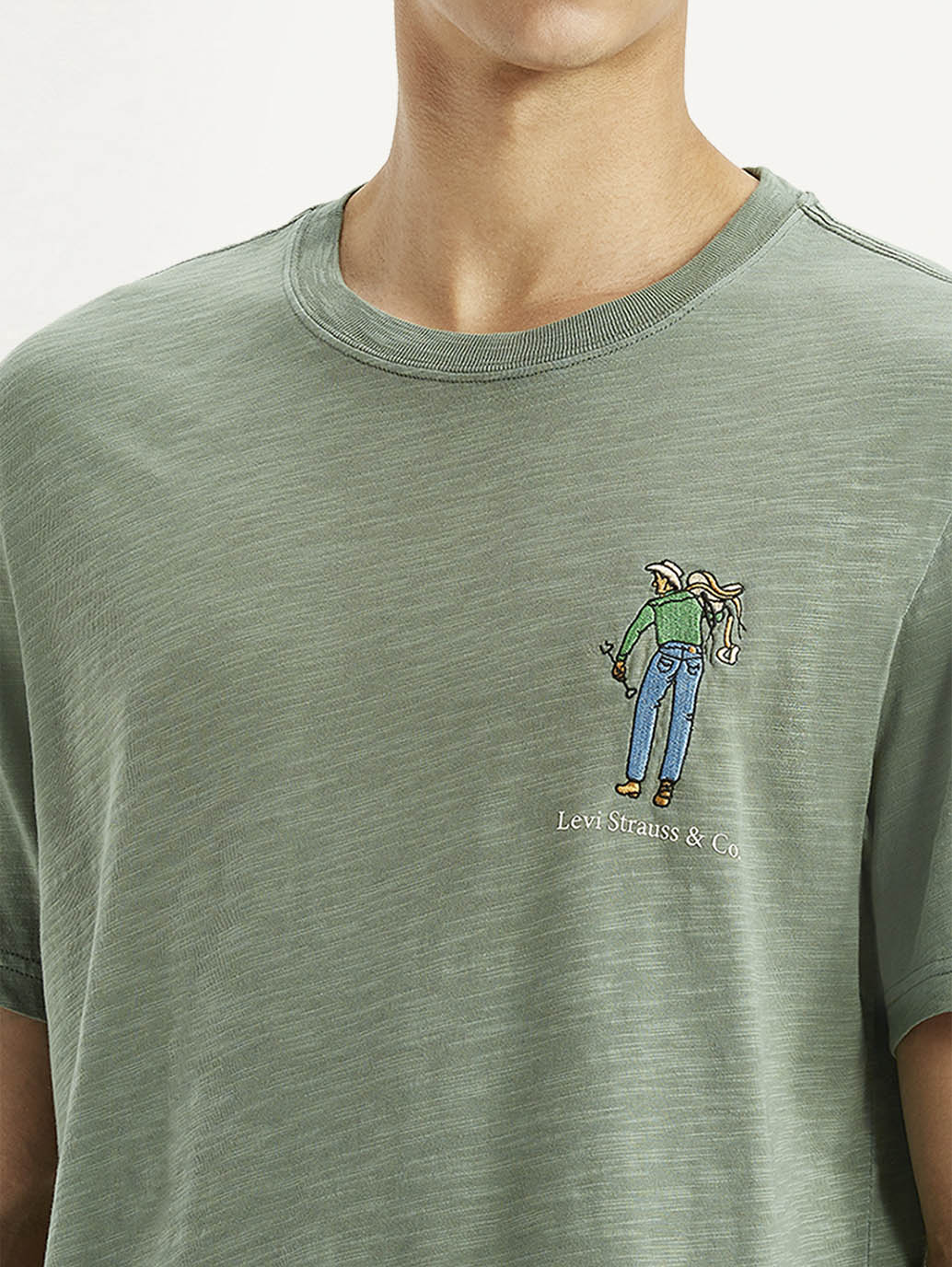 Men's Overdyed Olive Green Crew Neck T-shirt - Image 4