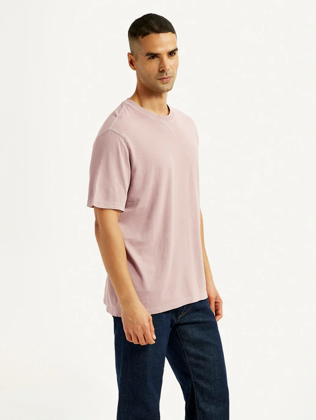 Men's Overdyed Solid Mauve Crew Neck T-shirt - Image 5
