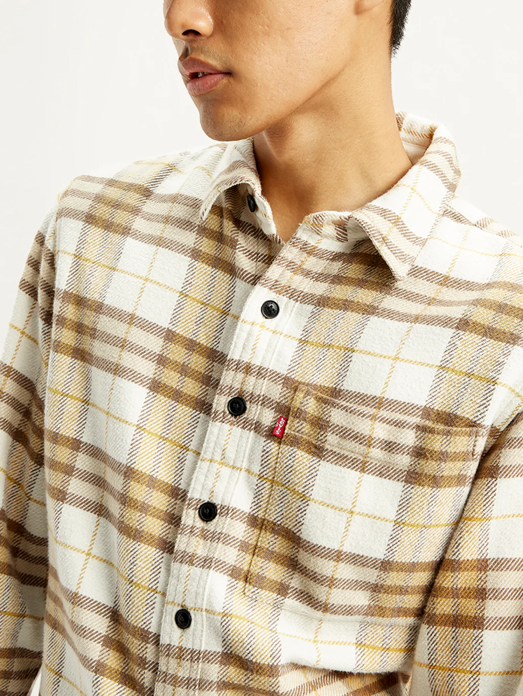 Men's Plaid Cream Relaxed Fit Jacket - Image 5