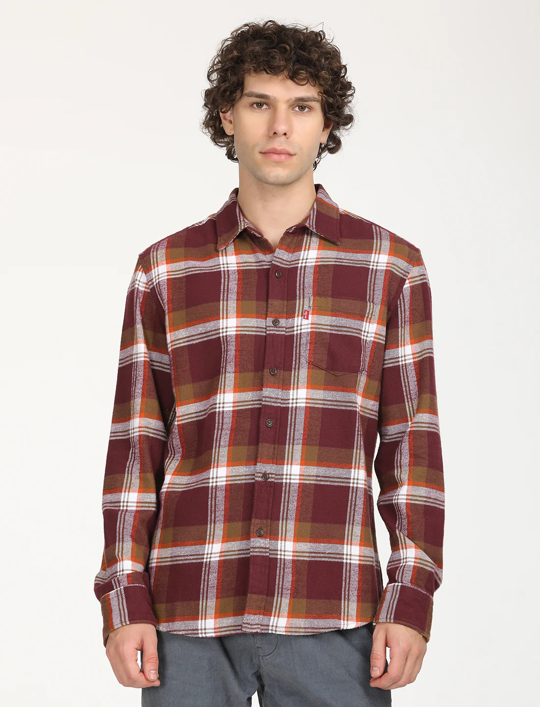 Men's Plaid Red Spread Collar Shacket