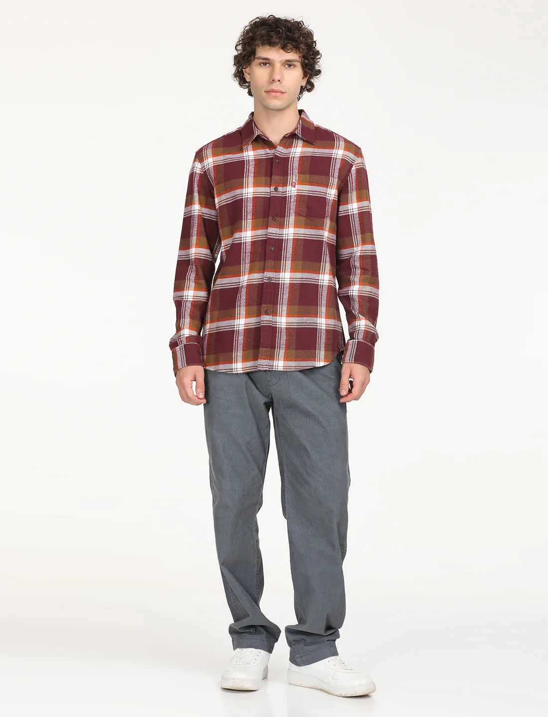 Men's Plaid Red Spread Collar Shacket - Image 6