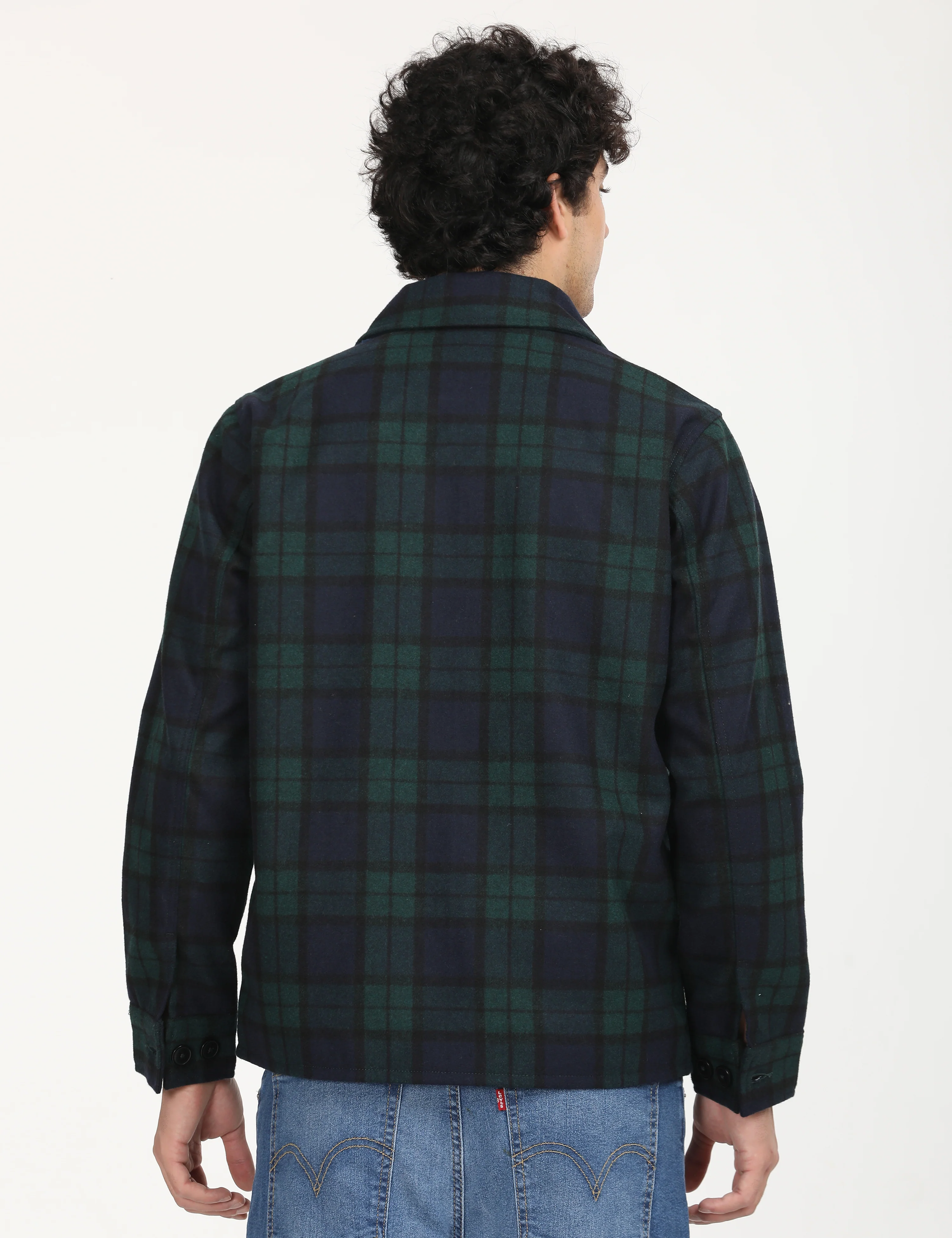 Men's Plaid Navy Spread Collar Shacket - Image 3