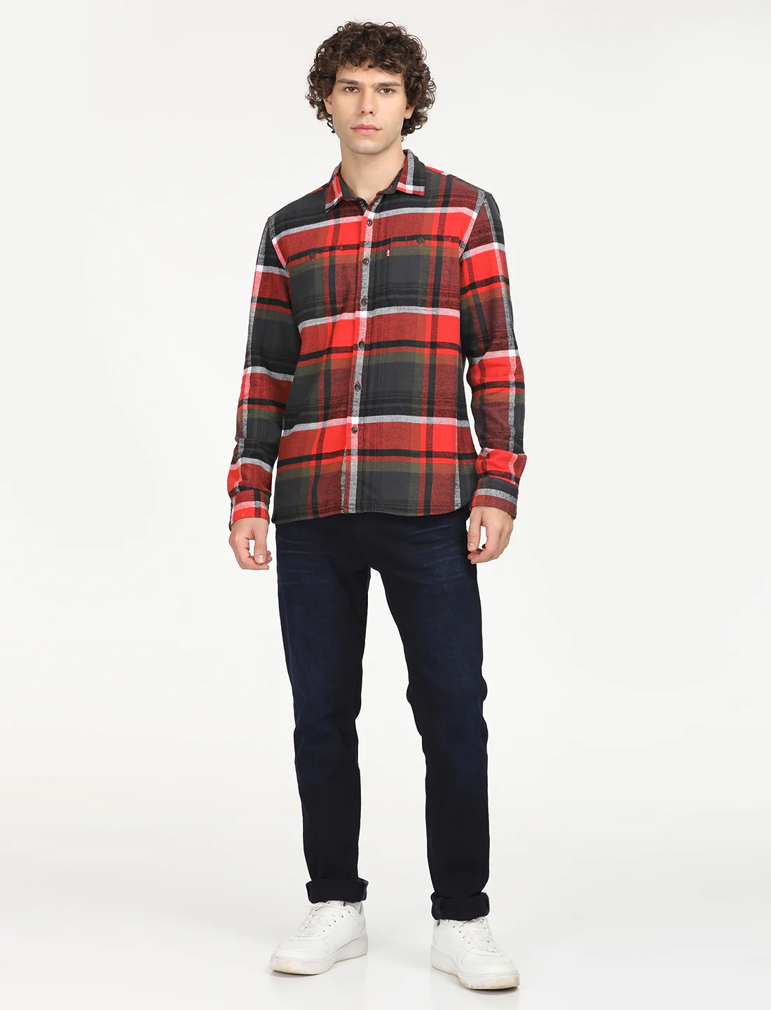 Men's Plaid Red Spread Collar Shacket - Image 6
