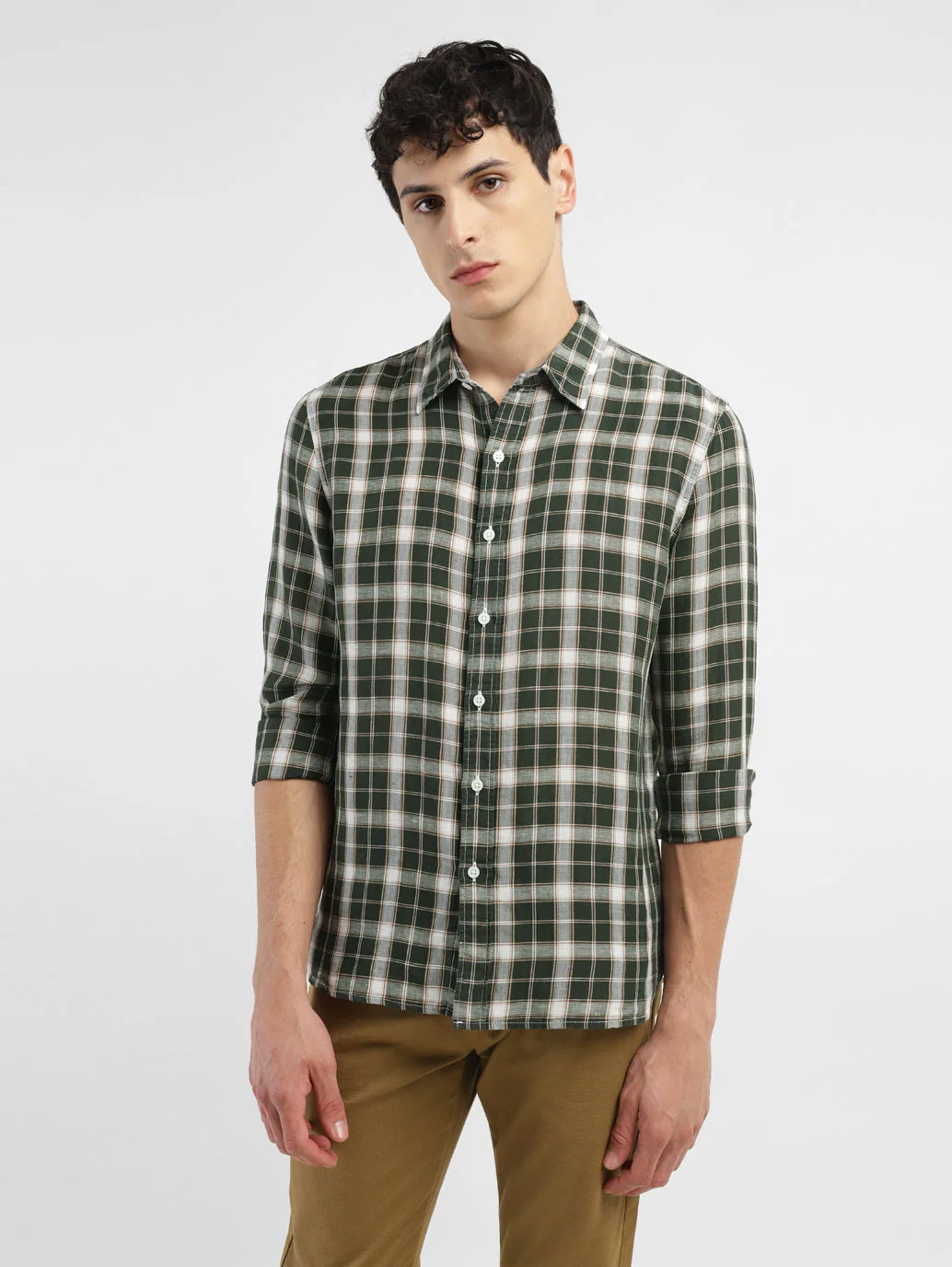 Men's Checkered Spread Collar Linen Shirt - Image 6