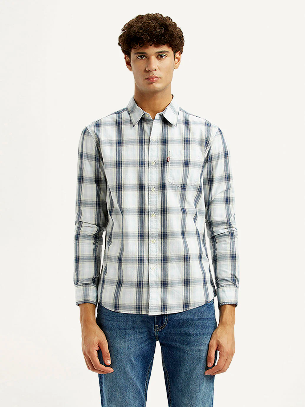 Men's Plaid White Slim Fit Shirt - Image 5