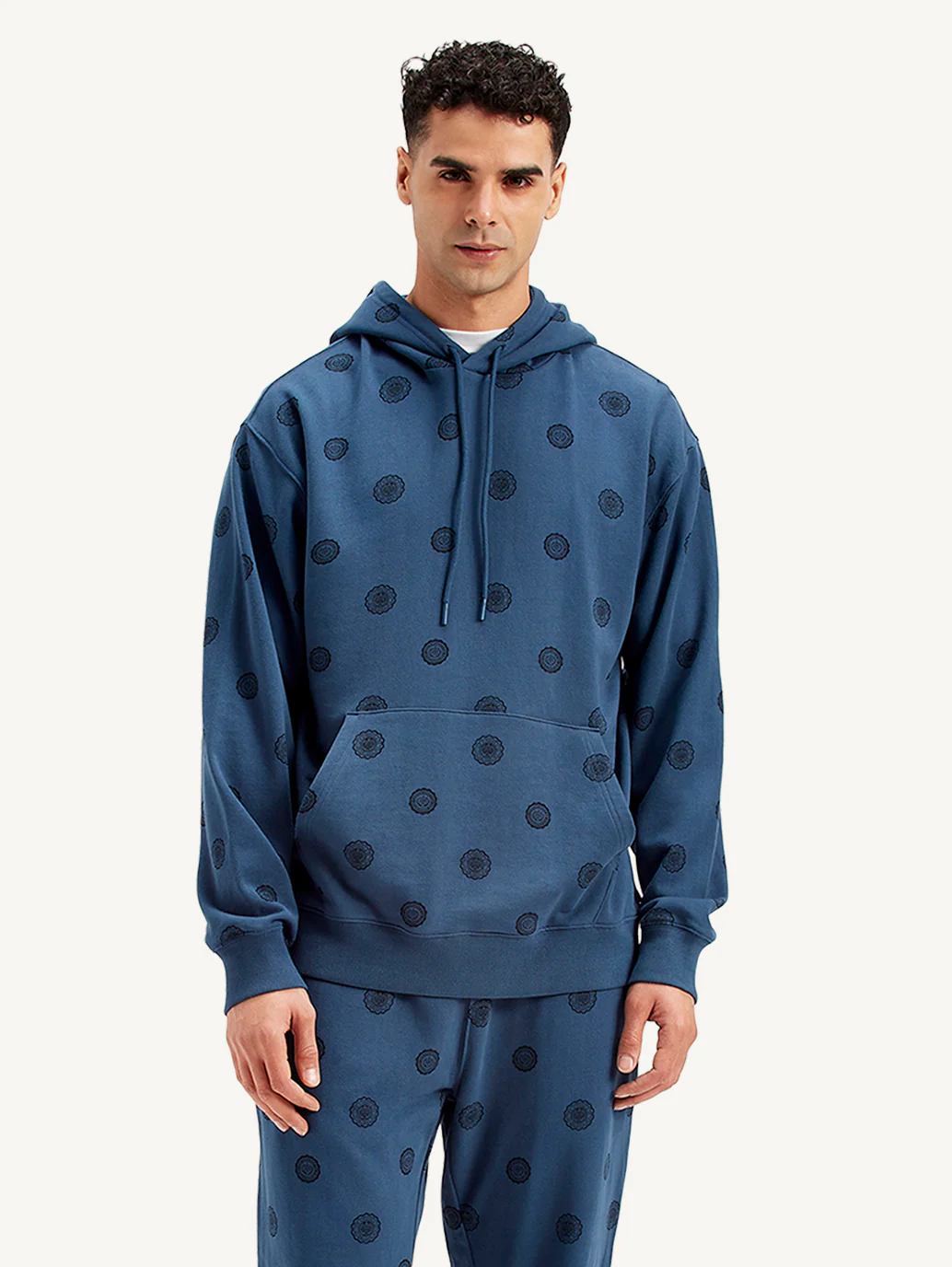 Men's Printed Navy Hooded Sweatshirt - Image 3