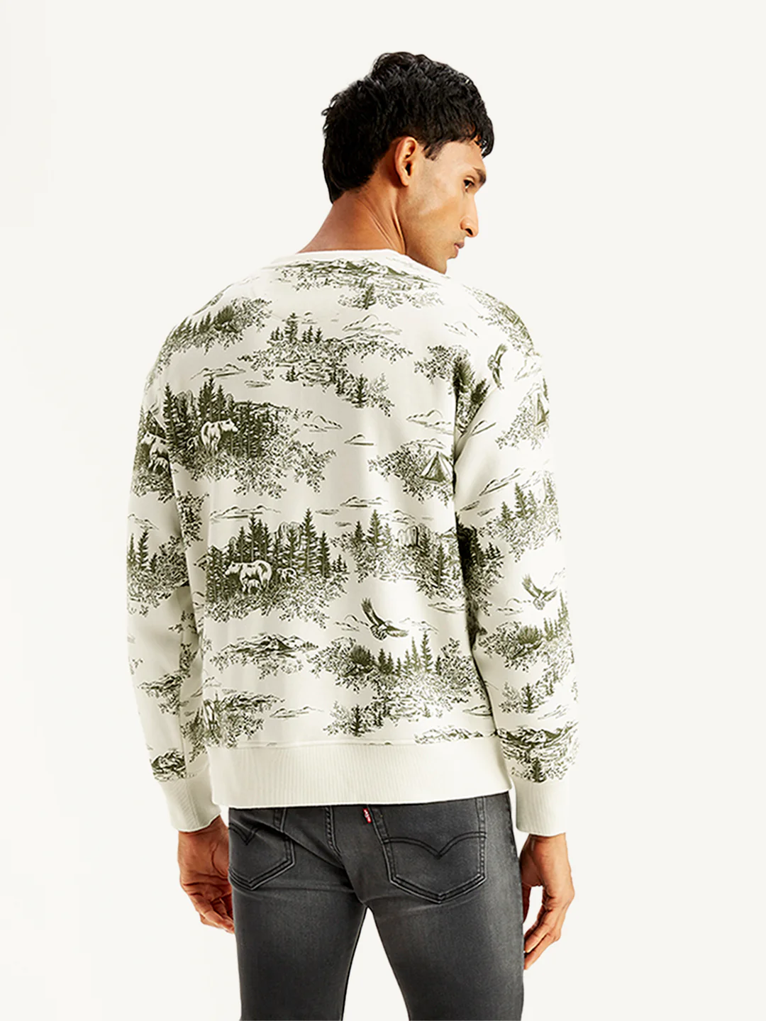 Men's Printed Off-White Crew Neck Sweatshirt - Image 3