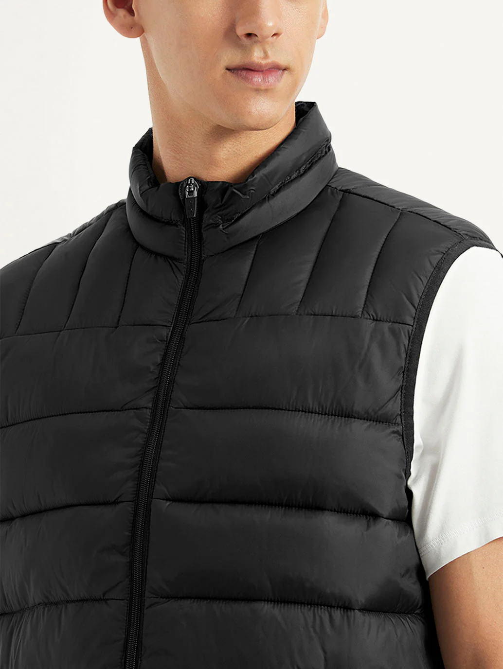Men's Quilted Black Collar Neck Jacket - Image 3