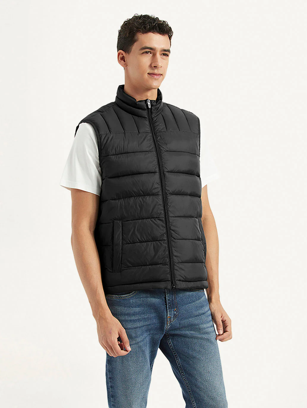 Men's Quilted Black Collar Neck Jacket - Image 4