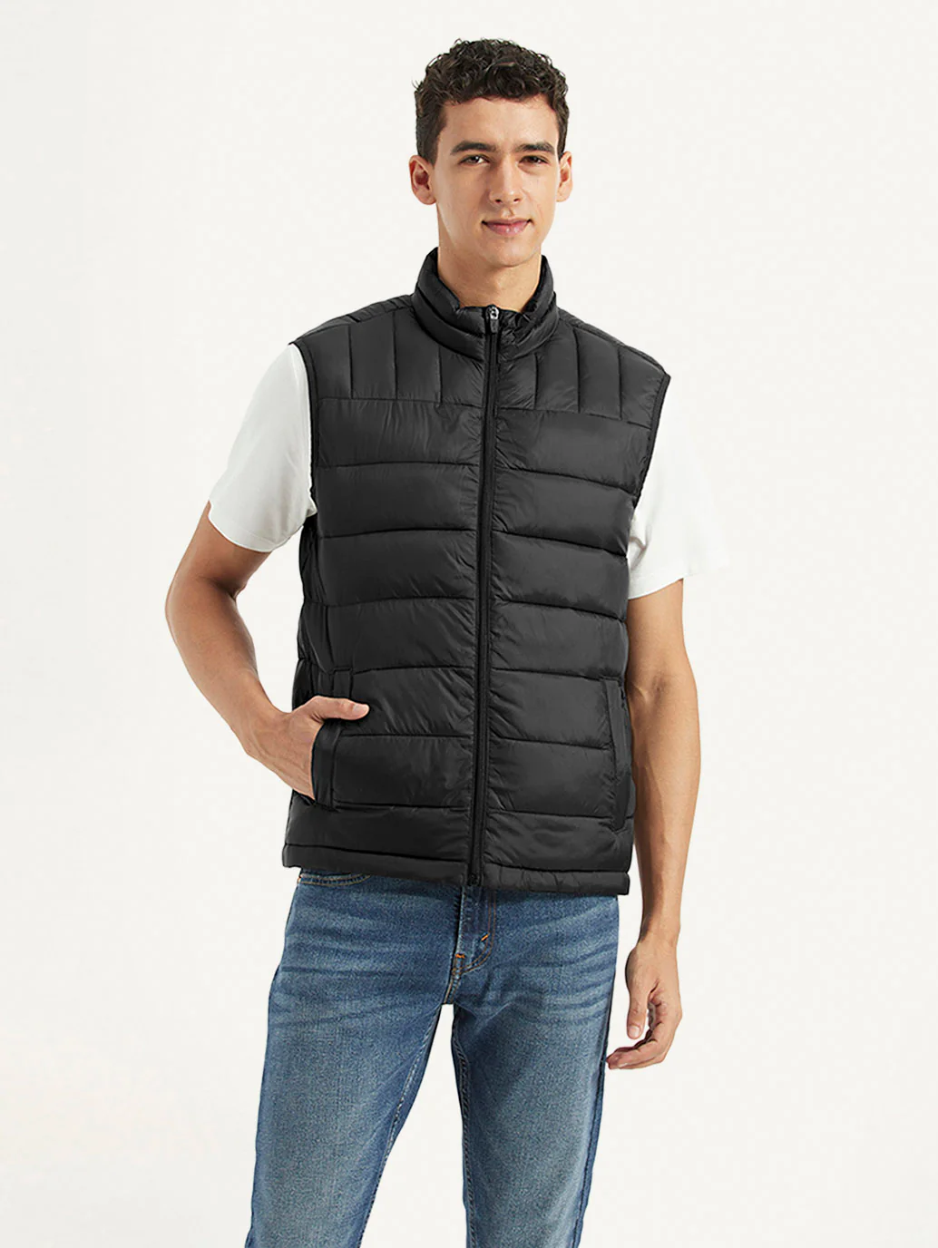 Men's Quilted Black Collar Neck Jacket - Image 5