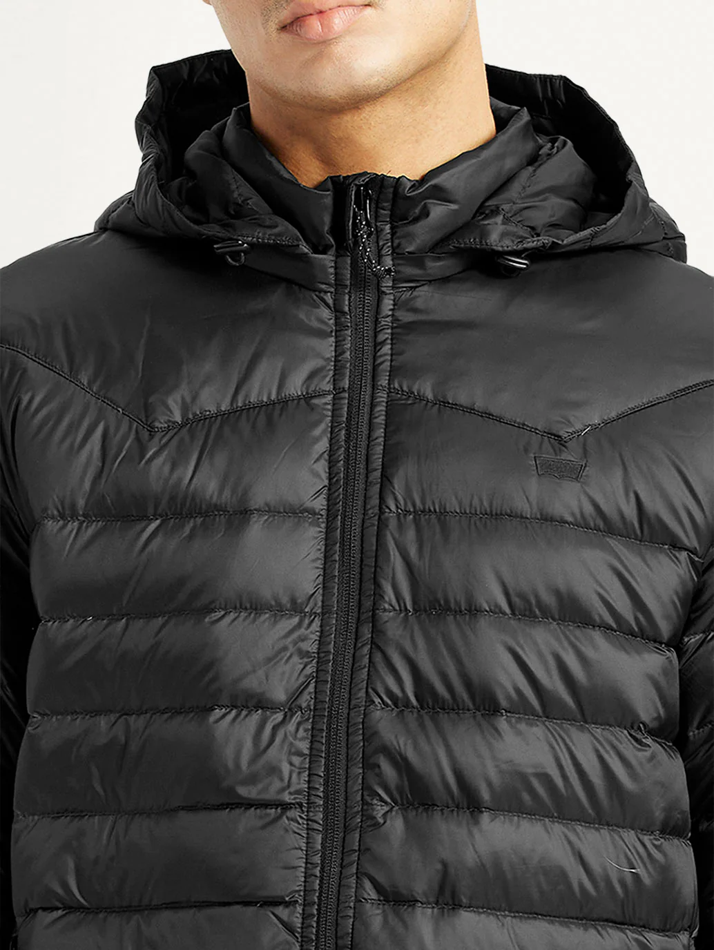 Men's Quilted Black Slim Fit Puffer Jacket - Image 3