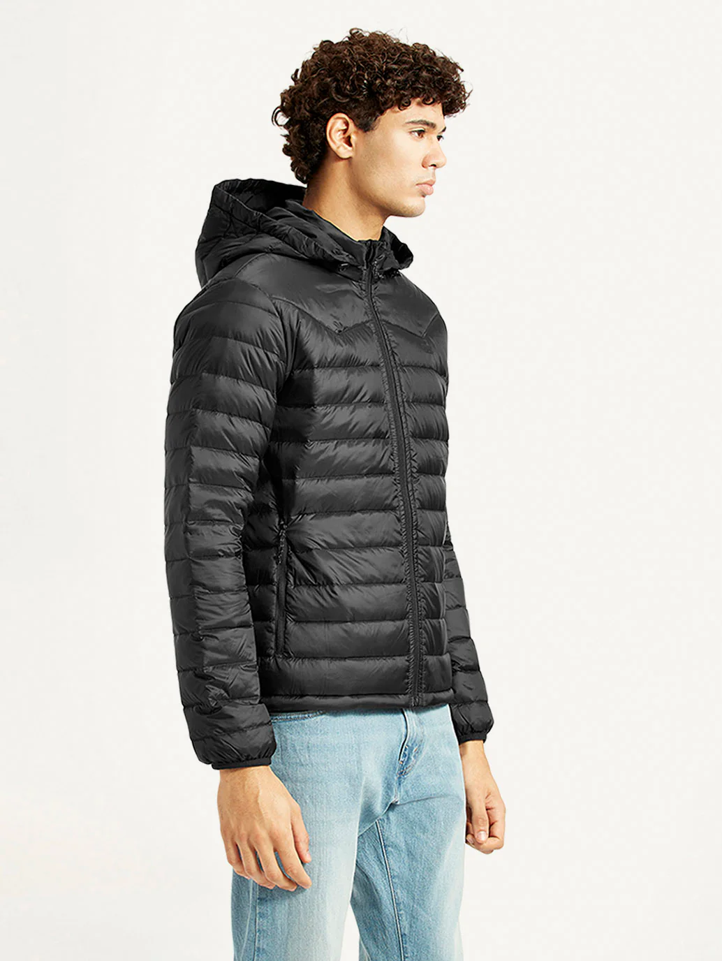 Men's Quilted Black Slim Fit Puffer Jacket - Image 4