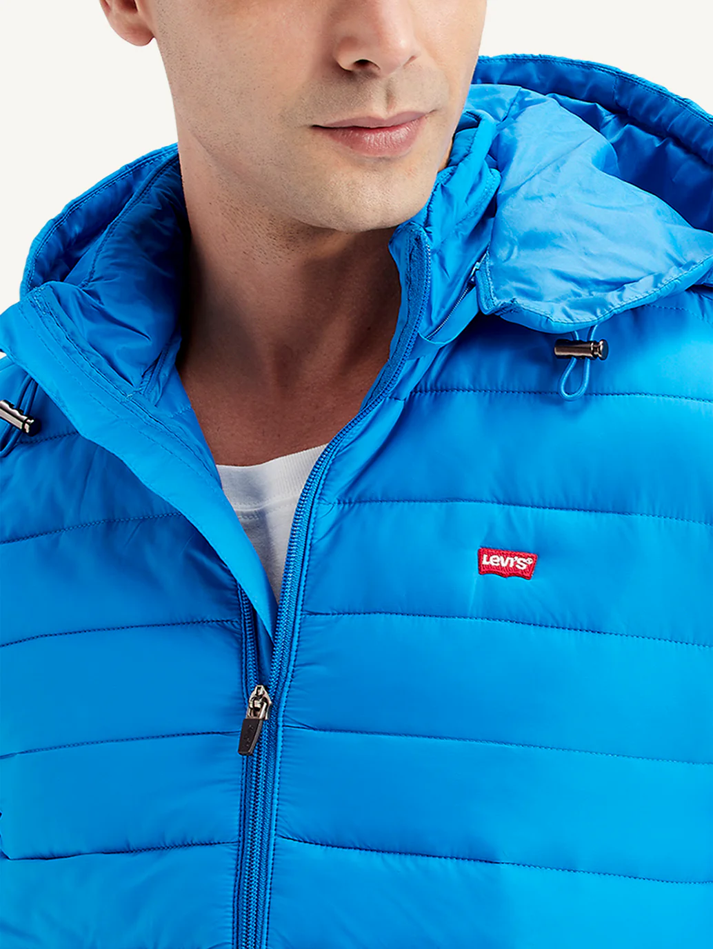 Men's Quilted Blue Hooded Puffer Jacket - Image 4