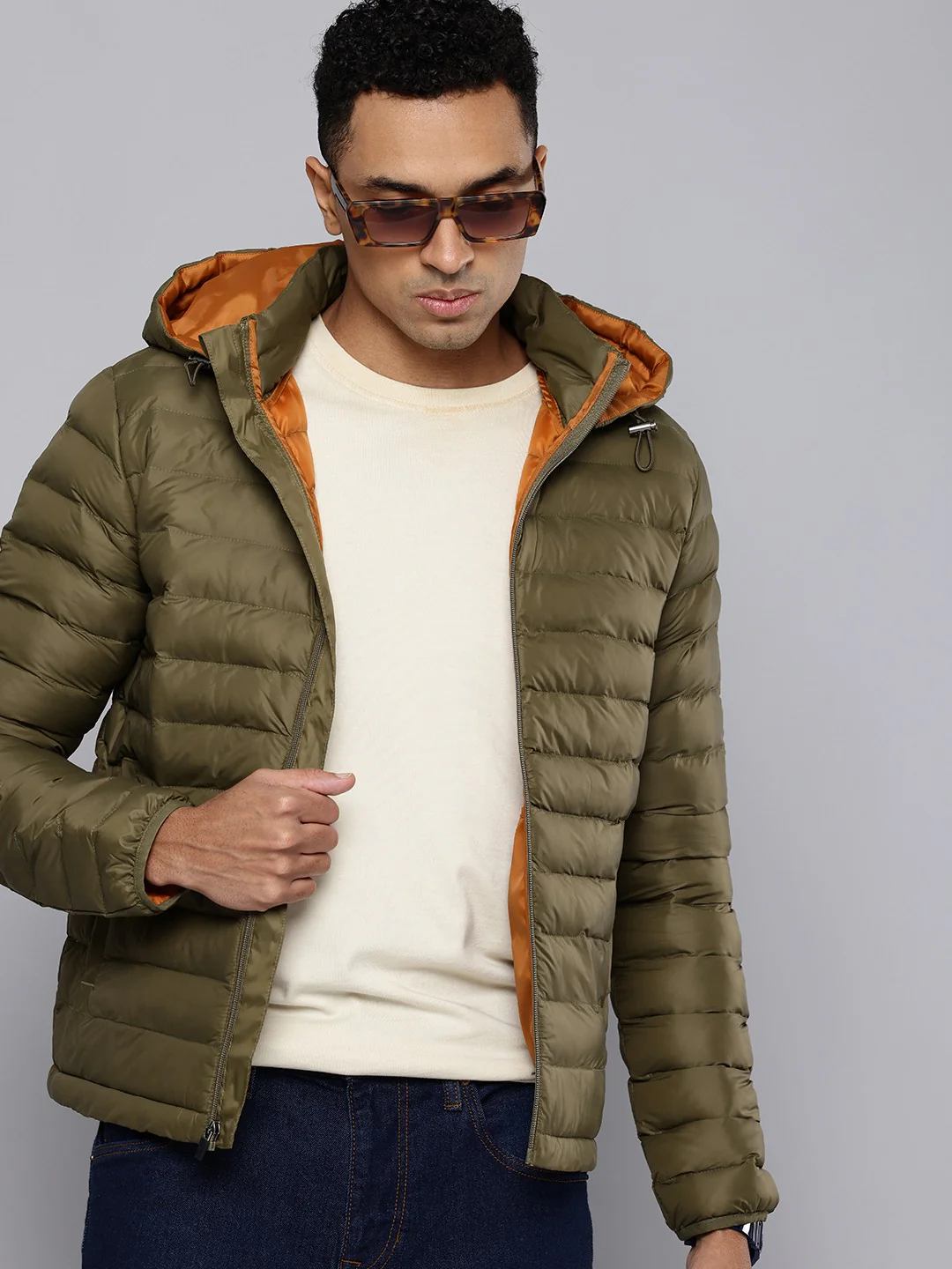 Men's Quilted Brown Hooded Puffer Jacket - Image 2