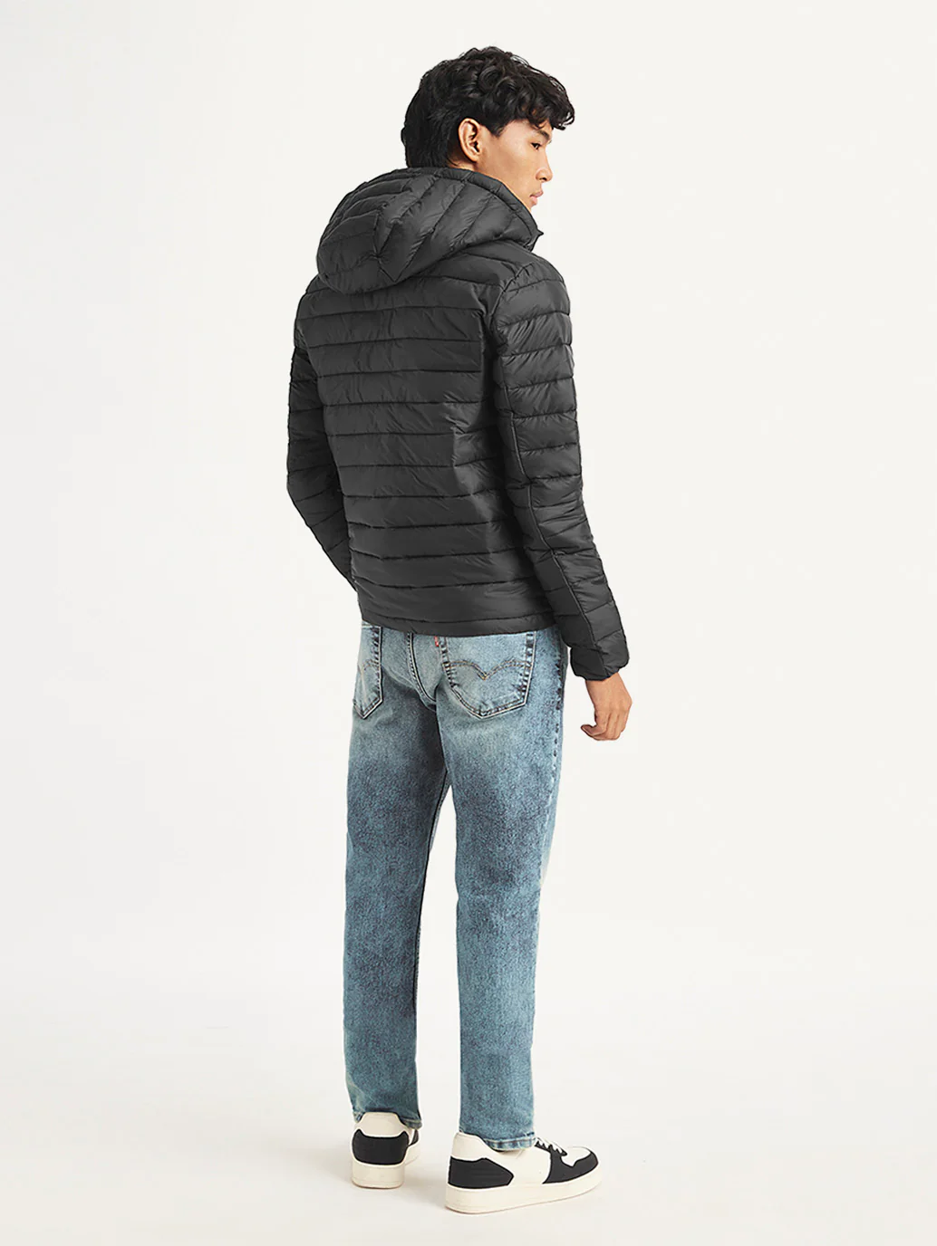 Men's Quilted Black Hooded Puffer Jacket - Image 5